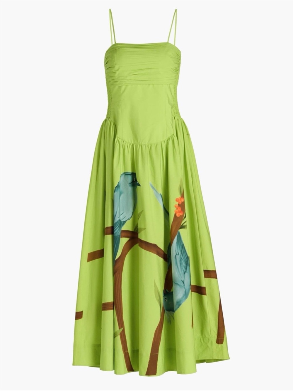 FARM Rio Lime Green Spaghetti Strap Maxi Dress with Blue Bird Print L NWT - Picture 13 of 16